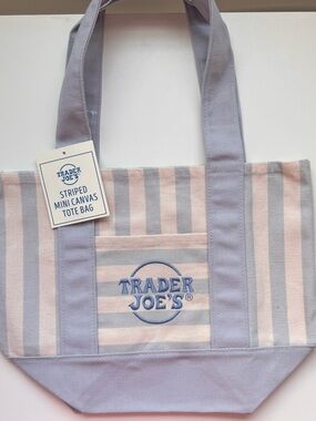 Trader Joe's Blue & Cream Striped Small Tote NWT